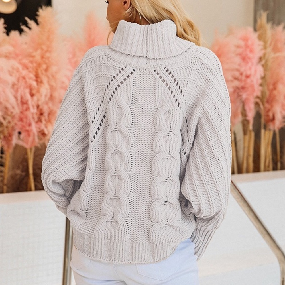 💥 LAST ONE Chunky Knit Turtleneck Sweater Putty - Picture 2 of 6